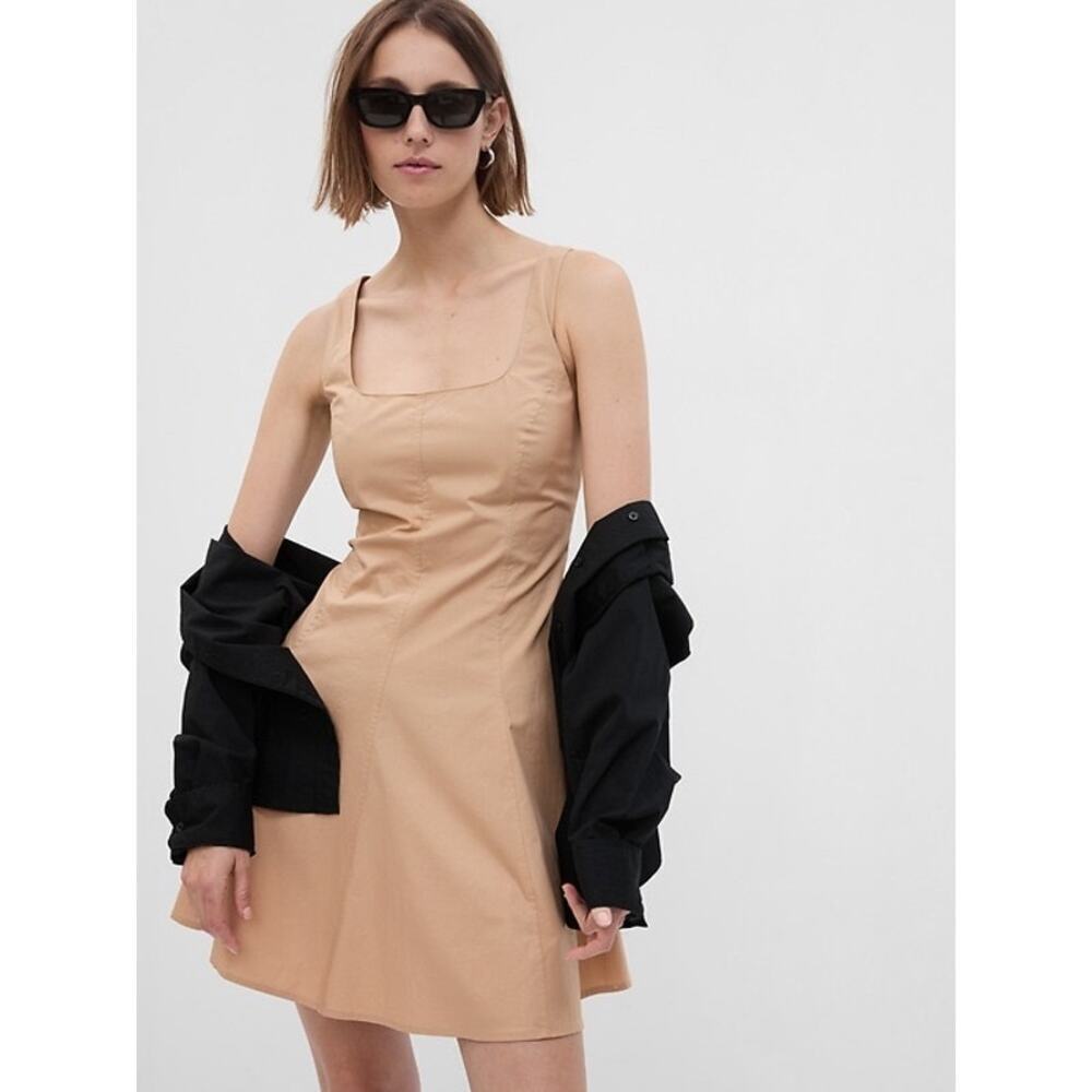 Gap Square Neck Mini Dress in Travertine brown